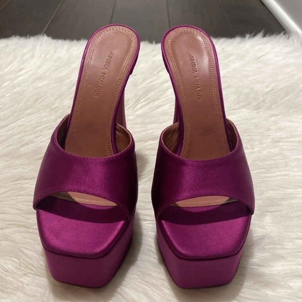 Amina Muaddi‎ Dalida silk satin platform sandal size 36EU